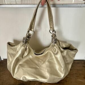 Vintage Y2K Metallic Hobo Bag | Silver Slouchy Shoulder Tote | 2000s Purse